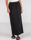 Logan Elastic Waist Maxi Skirt in Black Cotton