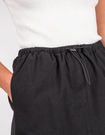 Logan Elastic Waist Maxi Skirt in Black Cotton