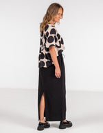 Logan Elastic Waist Maxi Skirt in Black Cotton