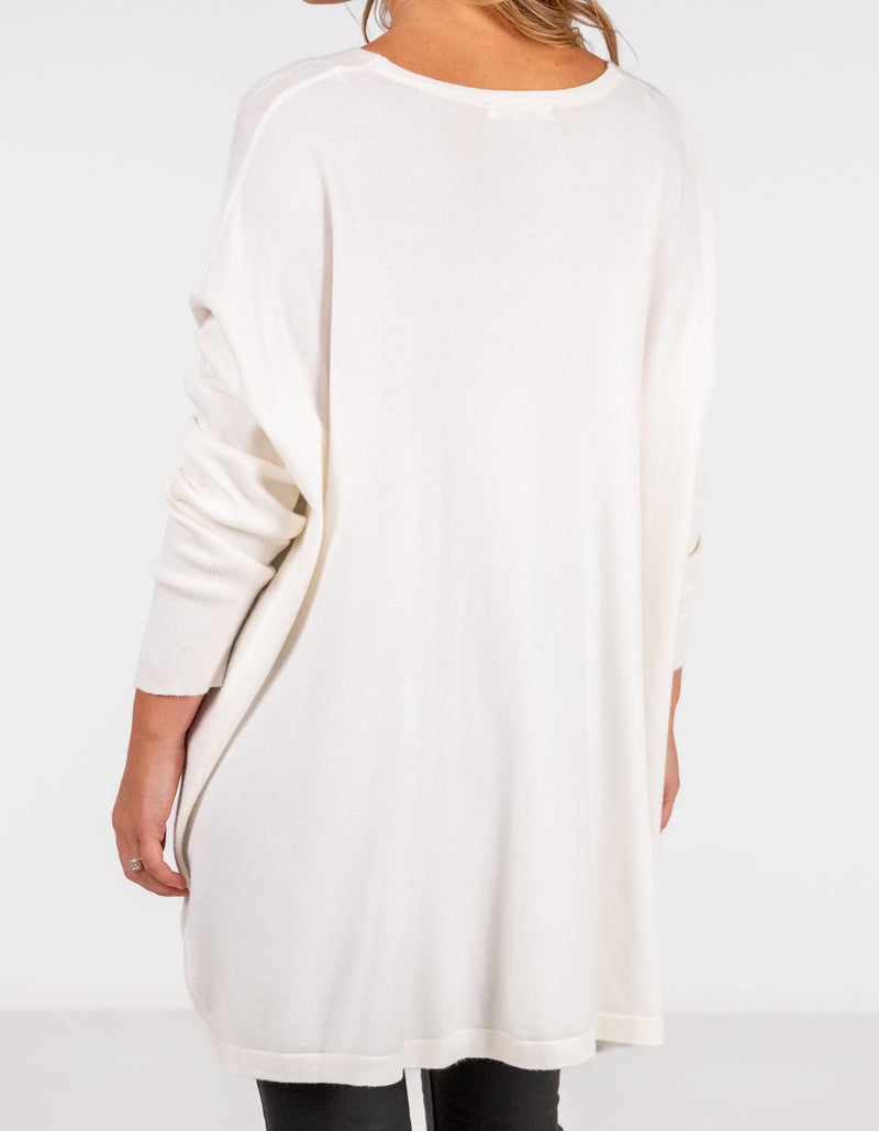 Agnes V Neck Oversize Knit Jumper in White