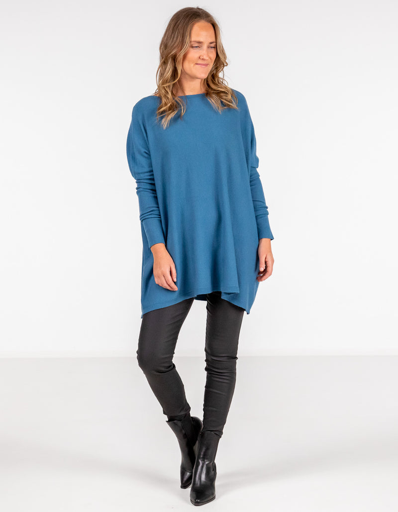 Marley Oversize 100% Cotton Knit Jumper in Blue