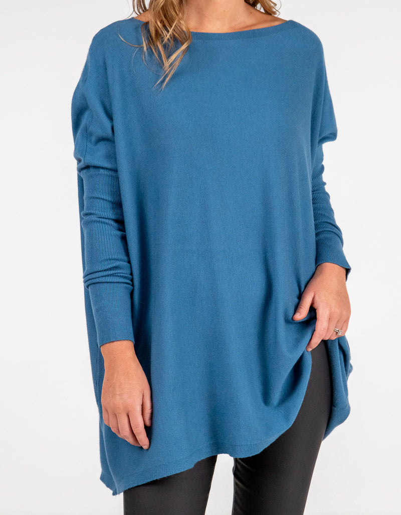Marley Oversize 100% Cotton Knit Jumper in Blue
