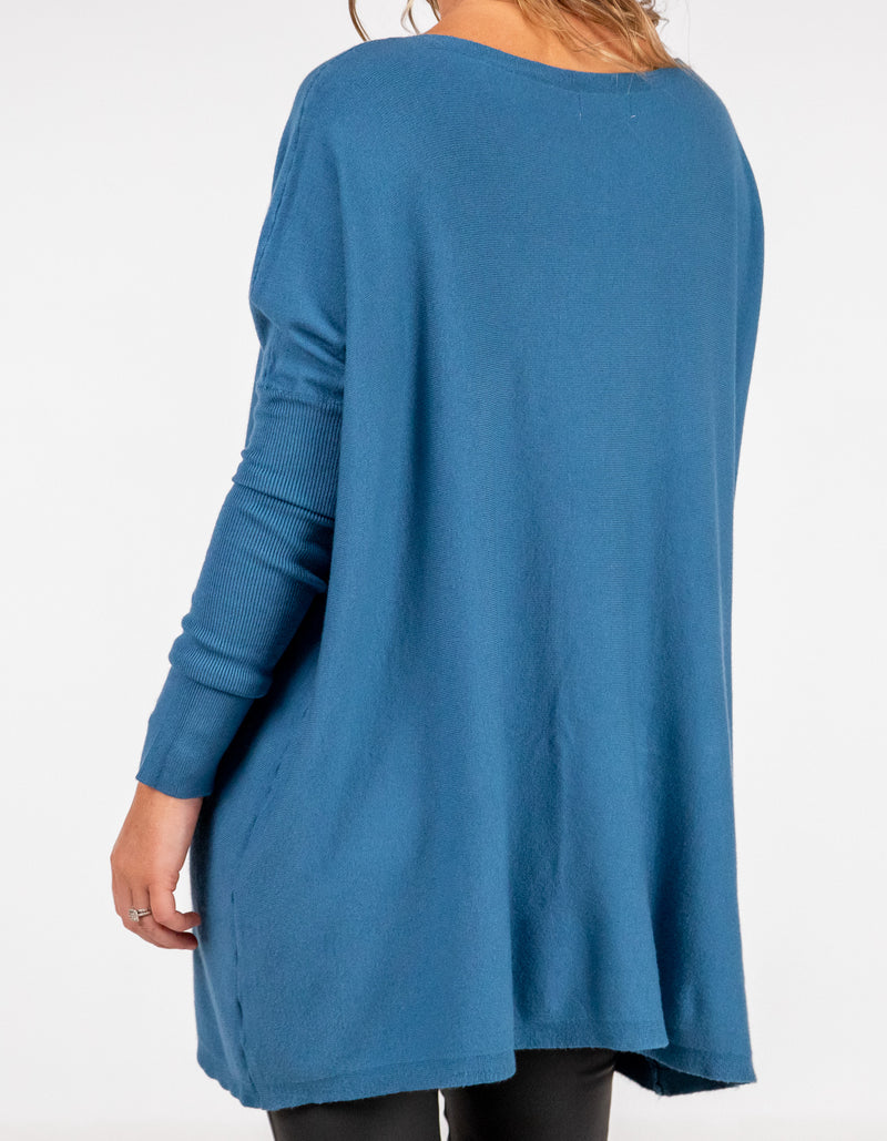 Marley Oversize 100% Cotton Knit Jumper in Blue