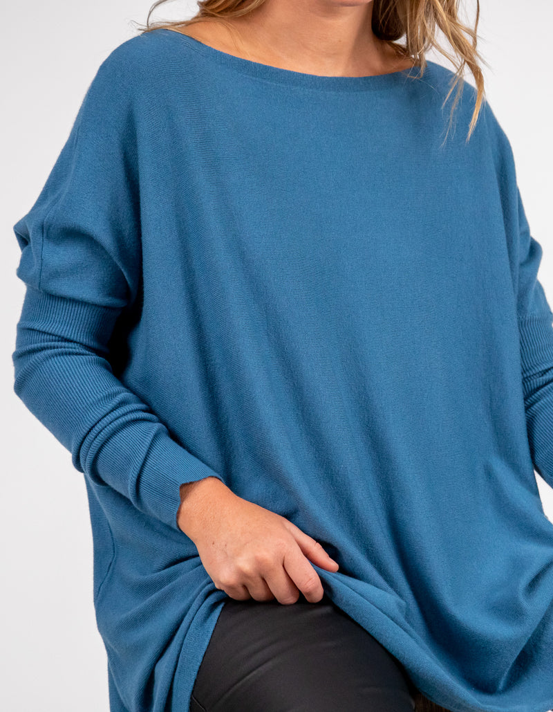 Marley Oversize 100% Cotton Knit Jumper in Blue