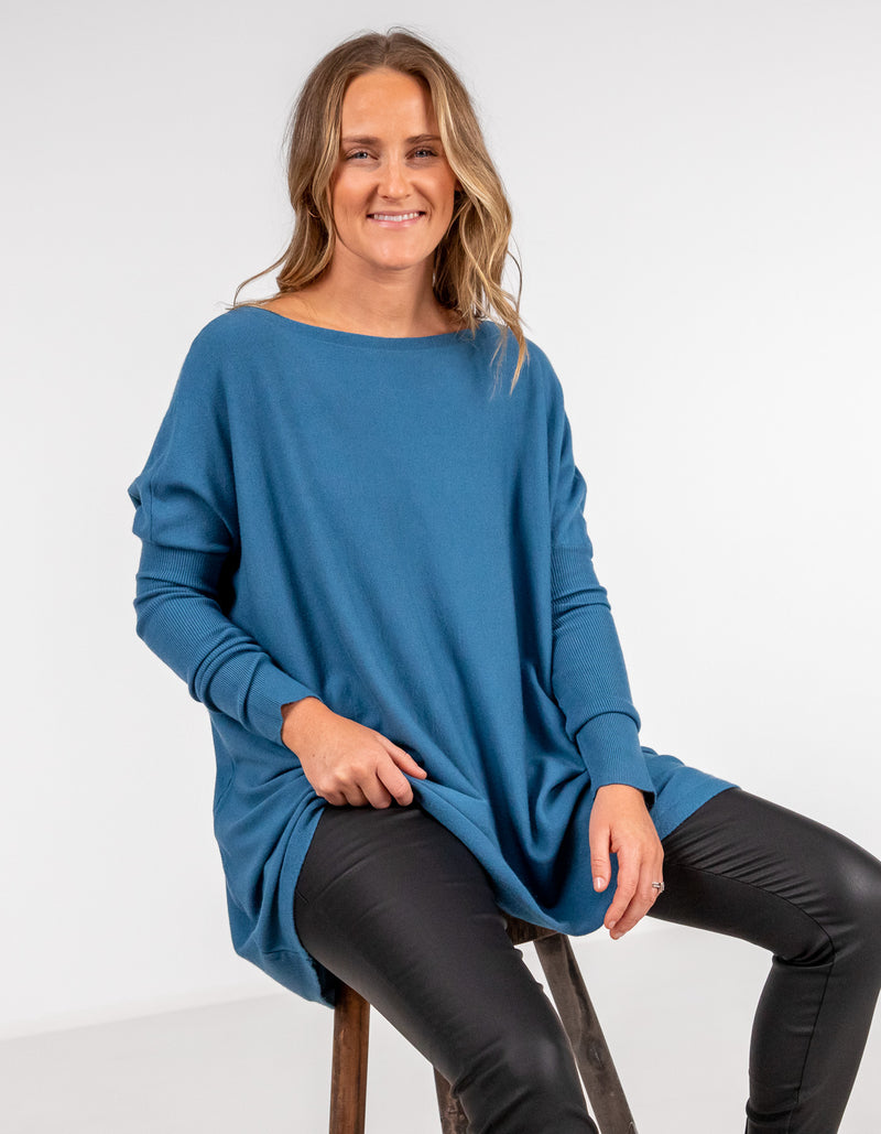 Marley Oversize 100% Cotton Knit Jumper in Blue