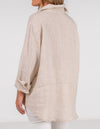 Charlie Long Sleeve Button Front Shirt in Beige Linen