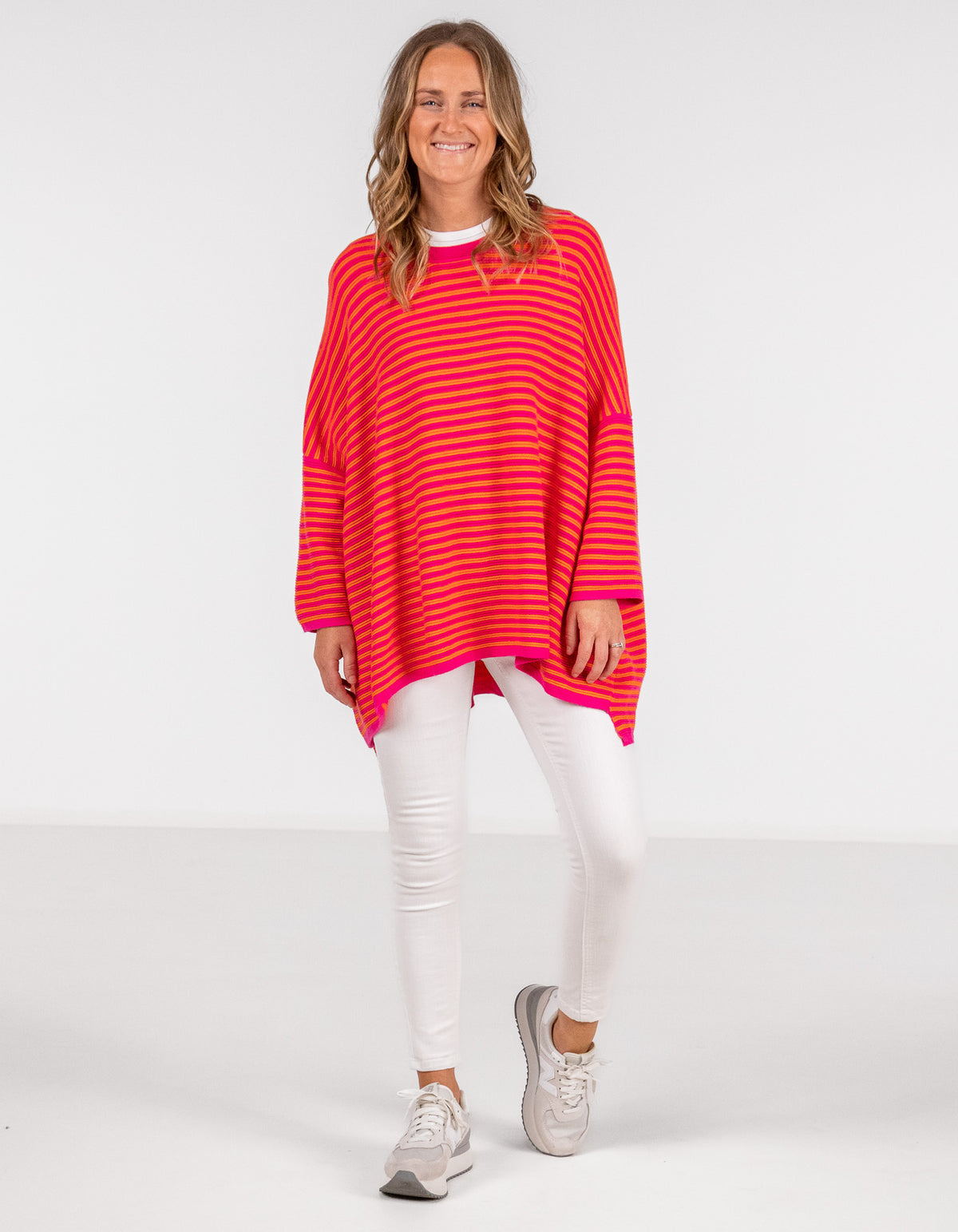 Baker Crew Neck Oversize Jumper in Orange/Pink Stripe