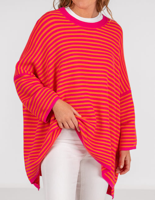 Baker Crew Neck Oversize Jumper in Orange/Pink Stripe