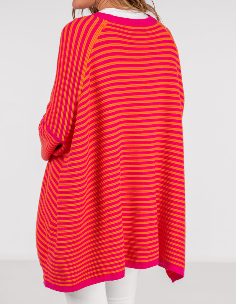Baker Crew Neck Oversize Jumper in Orange/Pink Stripe