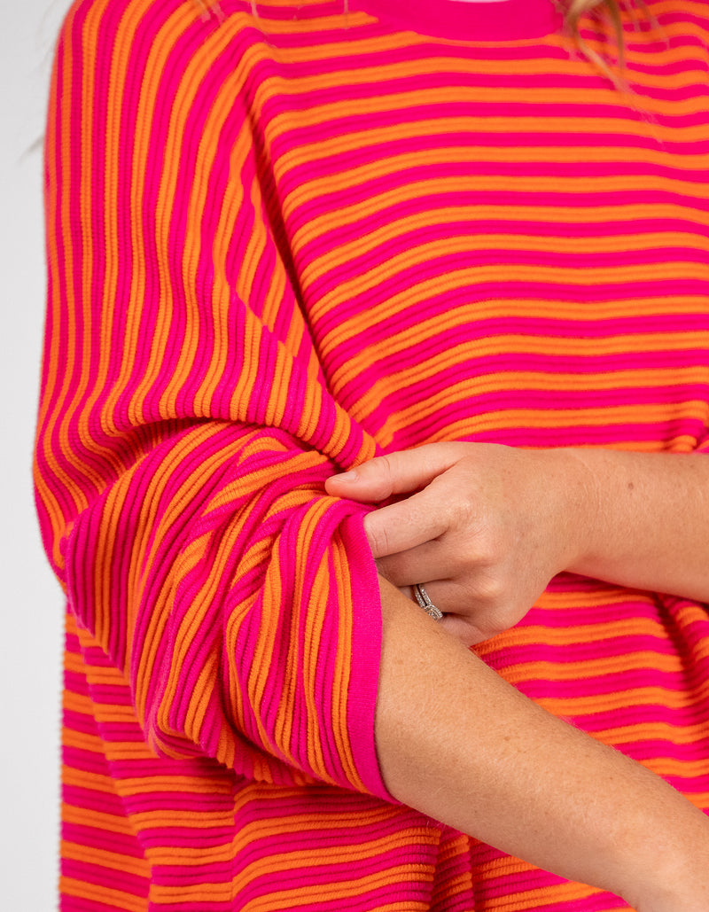 Baker Crew Neck Oversize Jumper in Orange/Pink Stripe