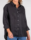 Charlie Long Sleeve Button Front Shirt in Black Linen