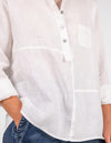 Ollie Long Sleeve Half Button Shirt in White Linen