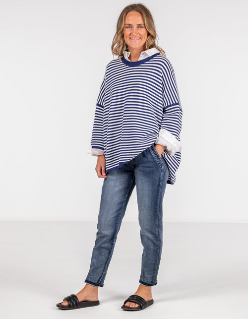 Baker Crew Neck Oversize Jumper in Navy/White Stripe