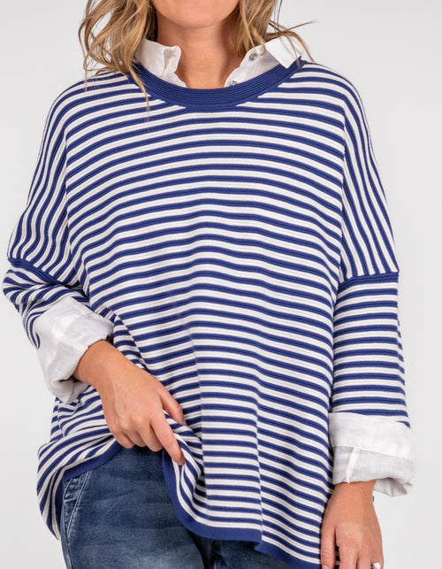 Baker Crew Neck Oversize Jumper in Navy/White Stripe