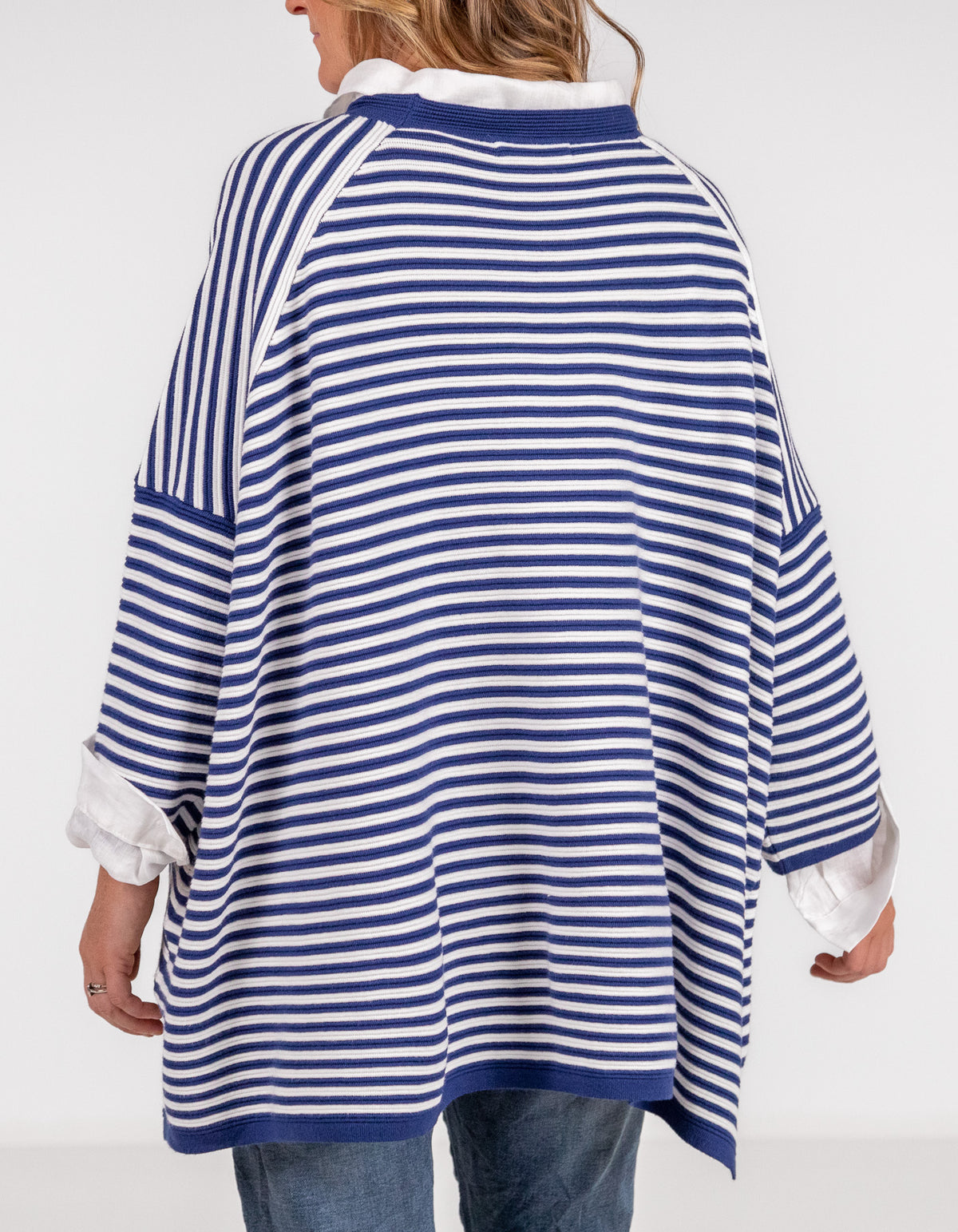 Baker Crew Neck Oversize Jumper in Navy/White Stripe