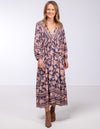 Raya V Neck Midi Dress in Navy/Peach Floral