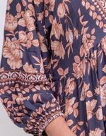 Raya V Neck Midi Dress in Navy/Peach Floral