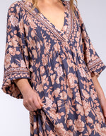 Raya V Neck Midi Dress in Navy/Peach Floral