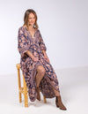 Raya V Neck Midi Dress in Navy/Peach Floral