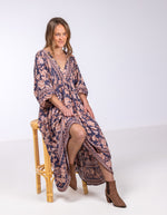 Raya V Neck Midi Dress in Navy/Peach Floral