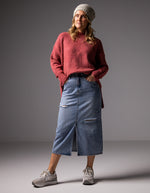 Nikita Denim Midi Skirt with Split Hem in Blue Wash