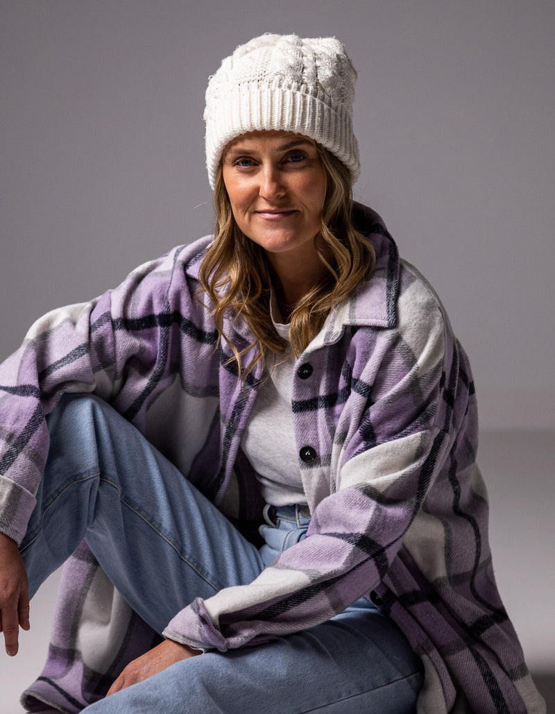 Amara Oversized Shacket in Lilac Check Print