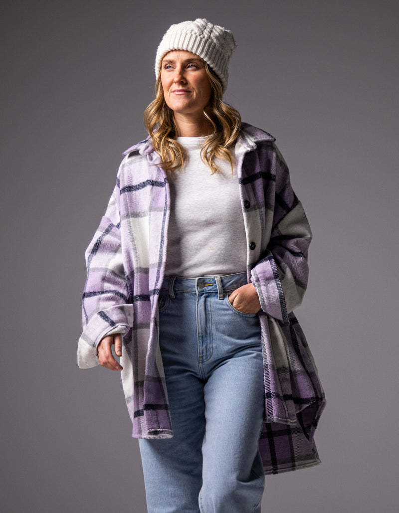 Amara Oversized Shacket in Lilac Check Print