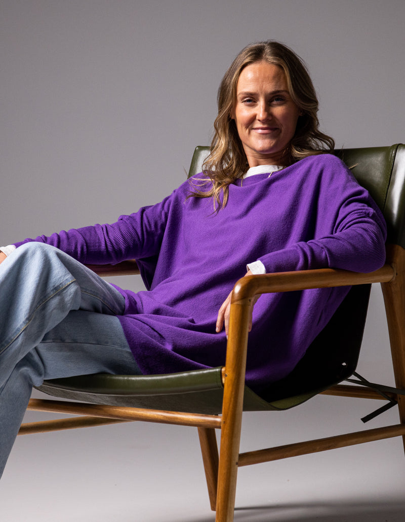 Marley Oversize 100% Cotton Knit Jumper in Violet