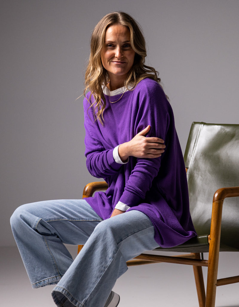 Marley Oversize 100% Cotton Knit Jumper in Violet