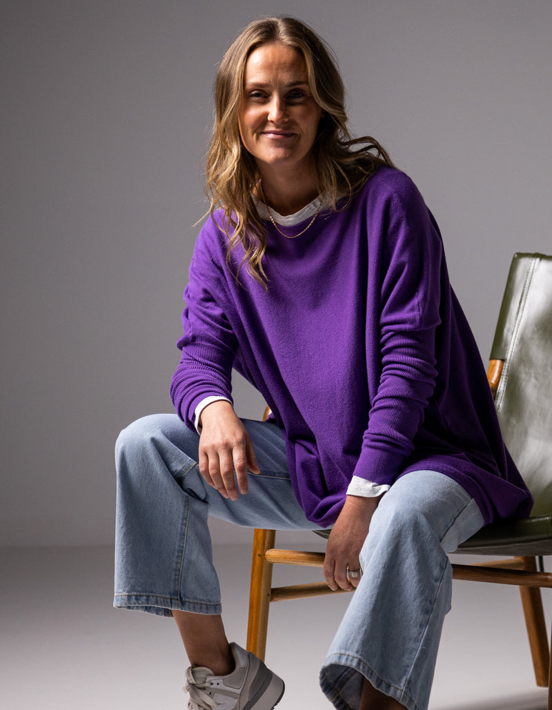 Marley Oversize 100% Cotton Knit Jumper in Violet