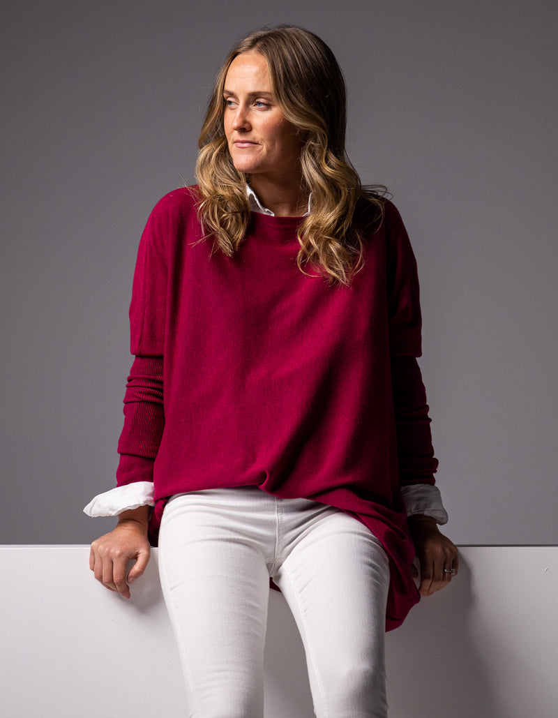 Marley Oversize 100% Cotton Knit Jumper in Raspberry