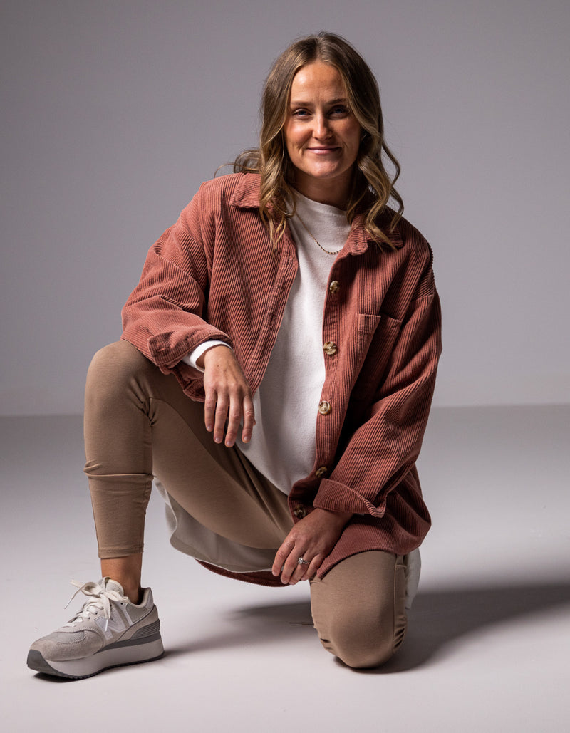 Juliet Oversized Cord Shacket in Raspberry