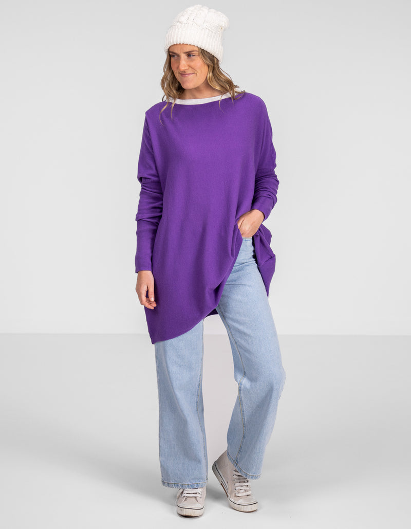 Marley Oversize 100% Cotton Knit Jumper in Violet