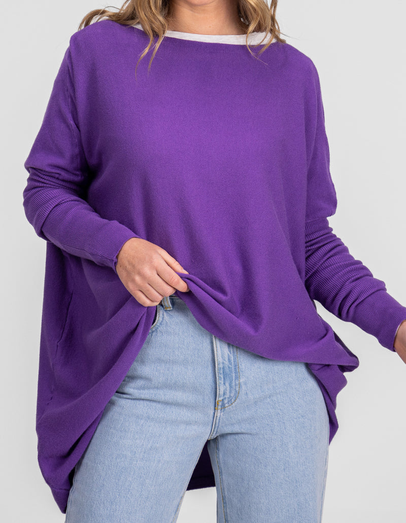 Marley Oversize 100% Cotton Knit Jumper in Violet