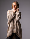 Monika Oversize Knit Jumper in Beige/Mocha Stripe