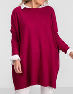 Marley Oversize 100% Cotton Knit Jumper in Raspberry