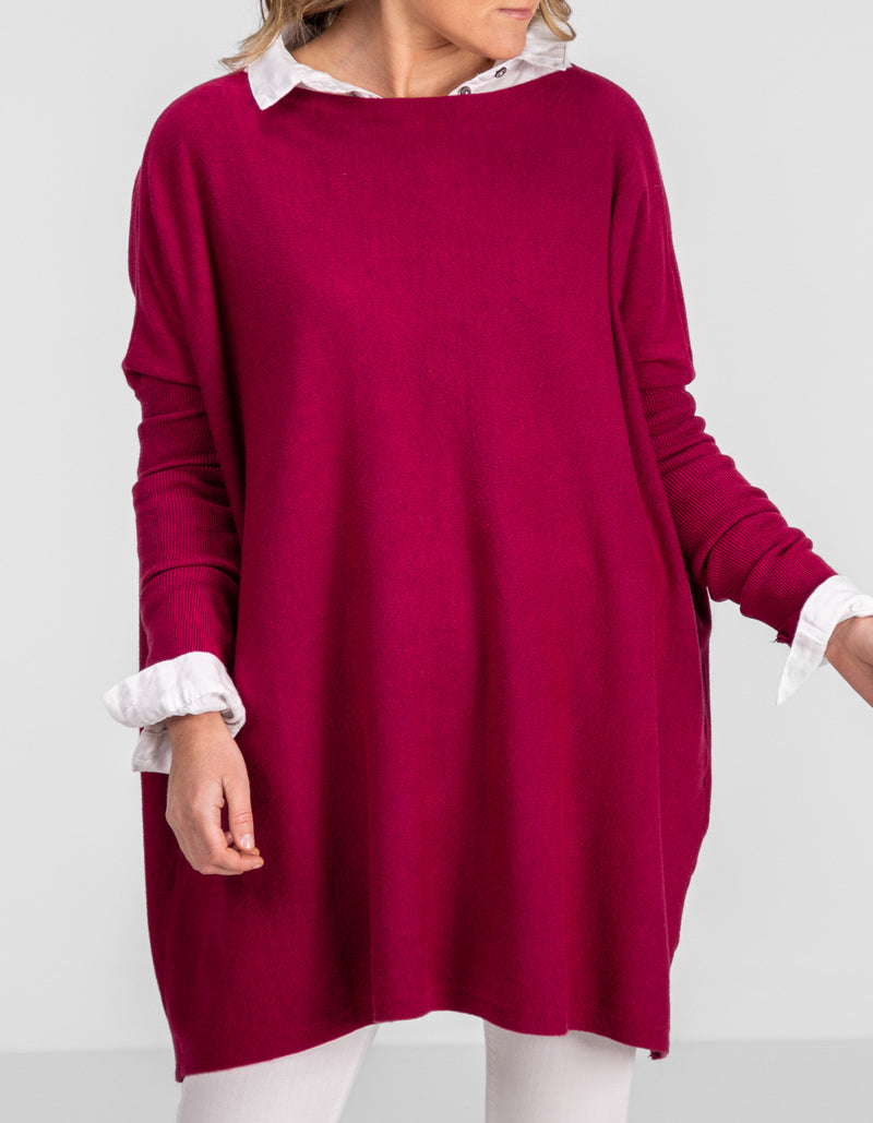 Marley Oversize 100% Cotton Knit Jumper in Raspberry