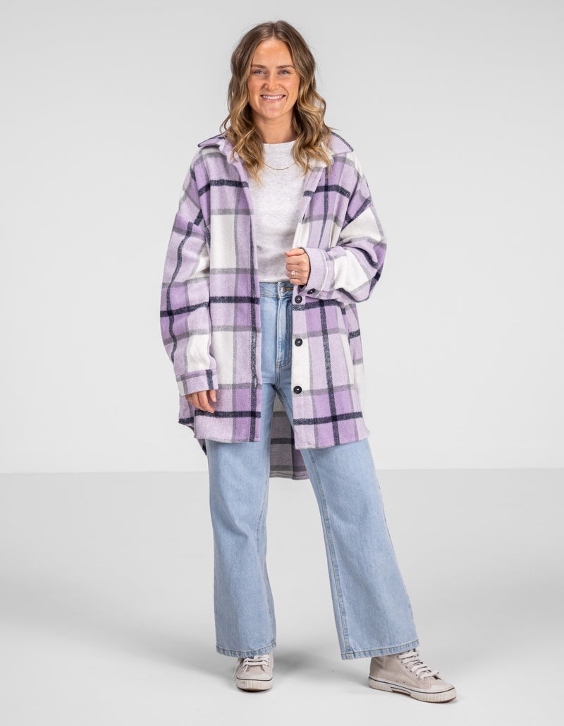 Amara Oversized Shacket in Lilac Check Print