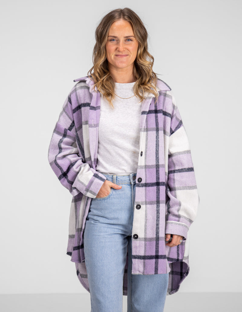 Amara Oversized Shacket in Lilac Check Print