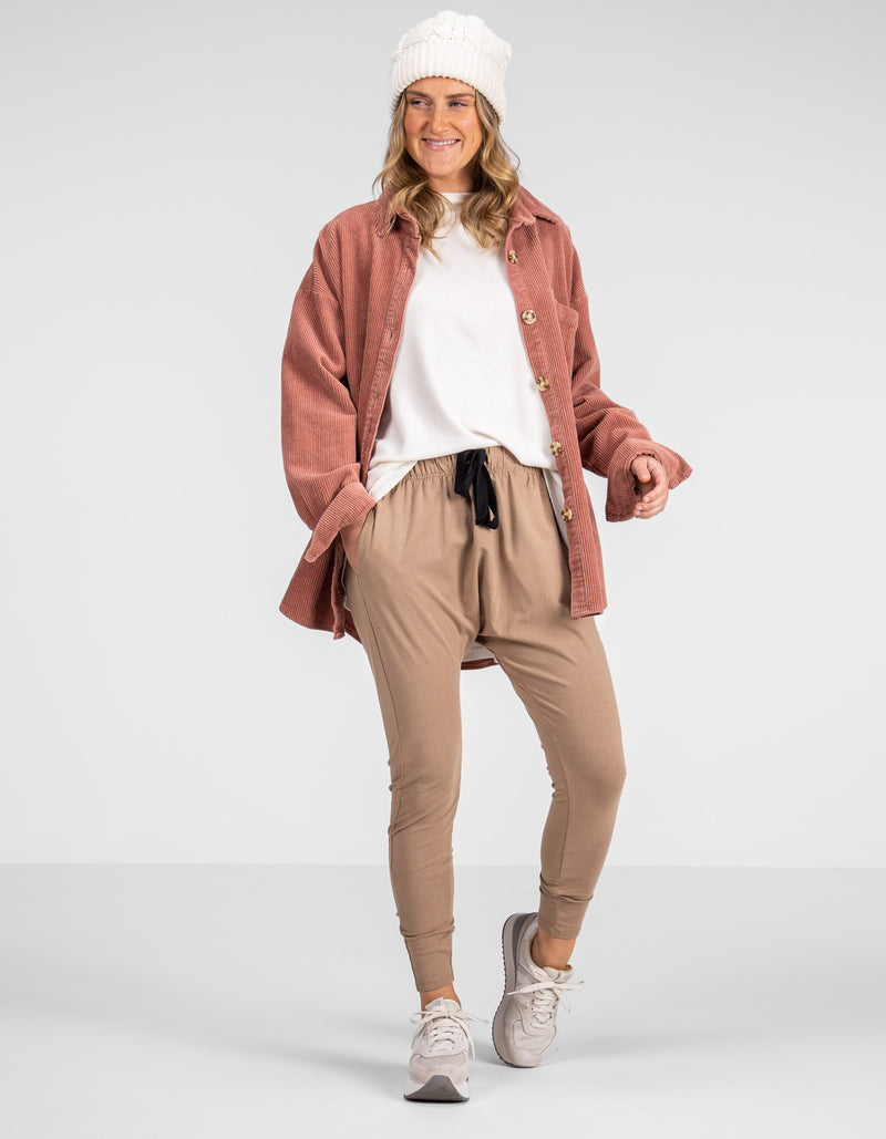 Juliet Oversized Cord Shacket in Raspberry