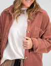 Juliet Oversized Cord Shacket in Raspberry