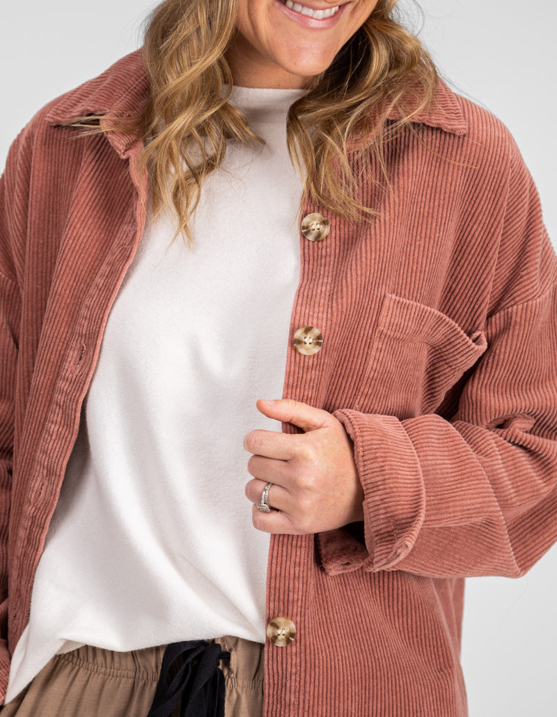 Juliet Oversized Cord Shacket in Raspberry
