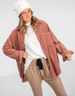 Juliet Oversized Cord Shacket in Raspberry