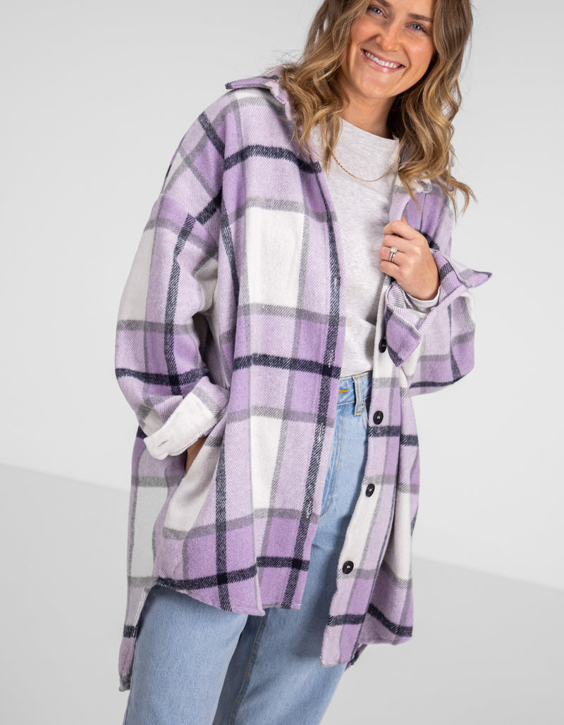 Amara Oversized Shacket in Lilac Check Print
