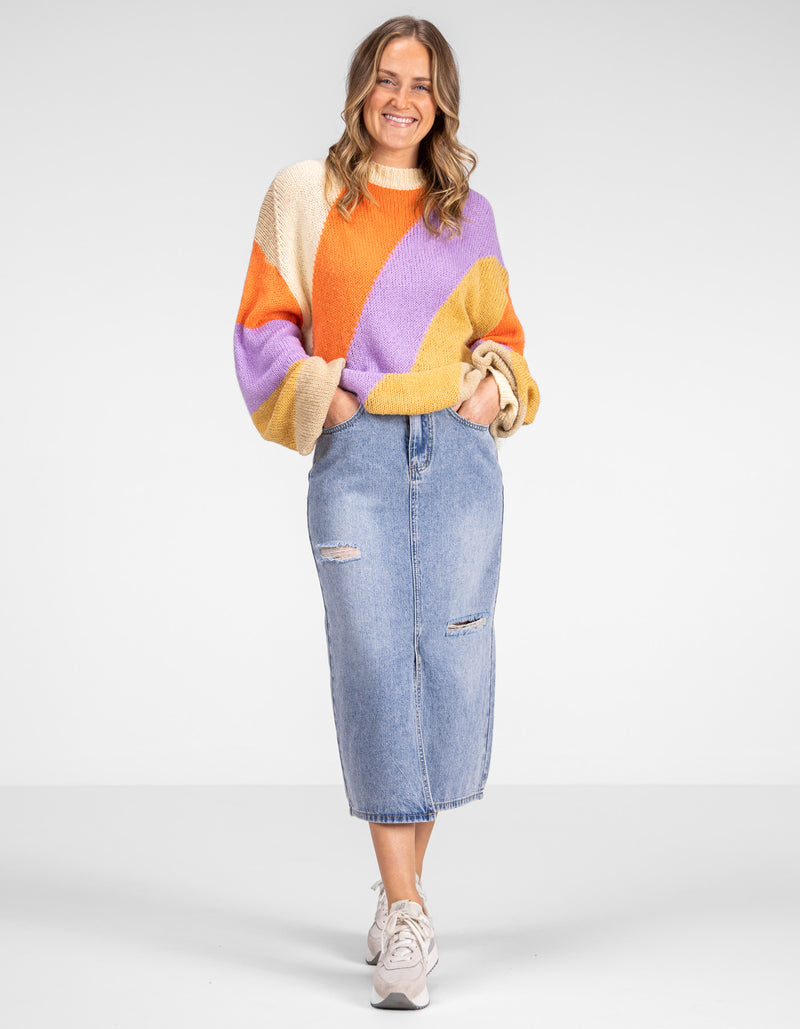 Axel Crew Neck Jumper in Multi Stripe