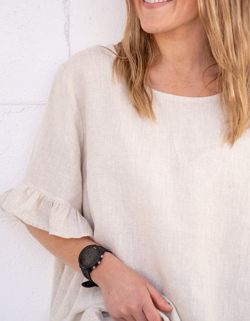 Millie Relaxed Fit Top in Beige Linen