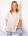 Millie Relaxed Fit Top in Beige Linen