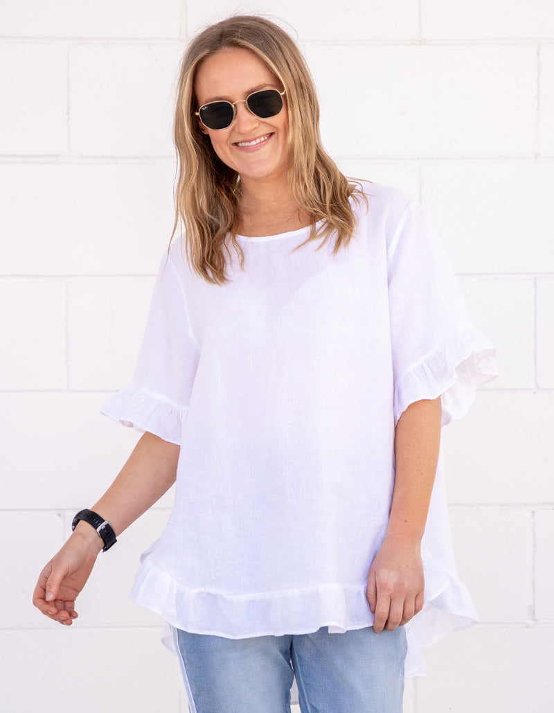 Millie Relaxed Fit Top in White Linen