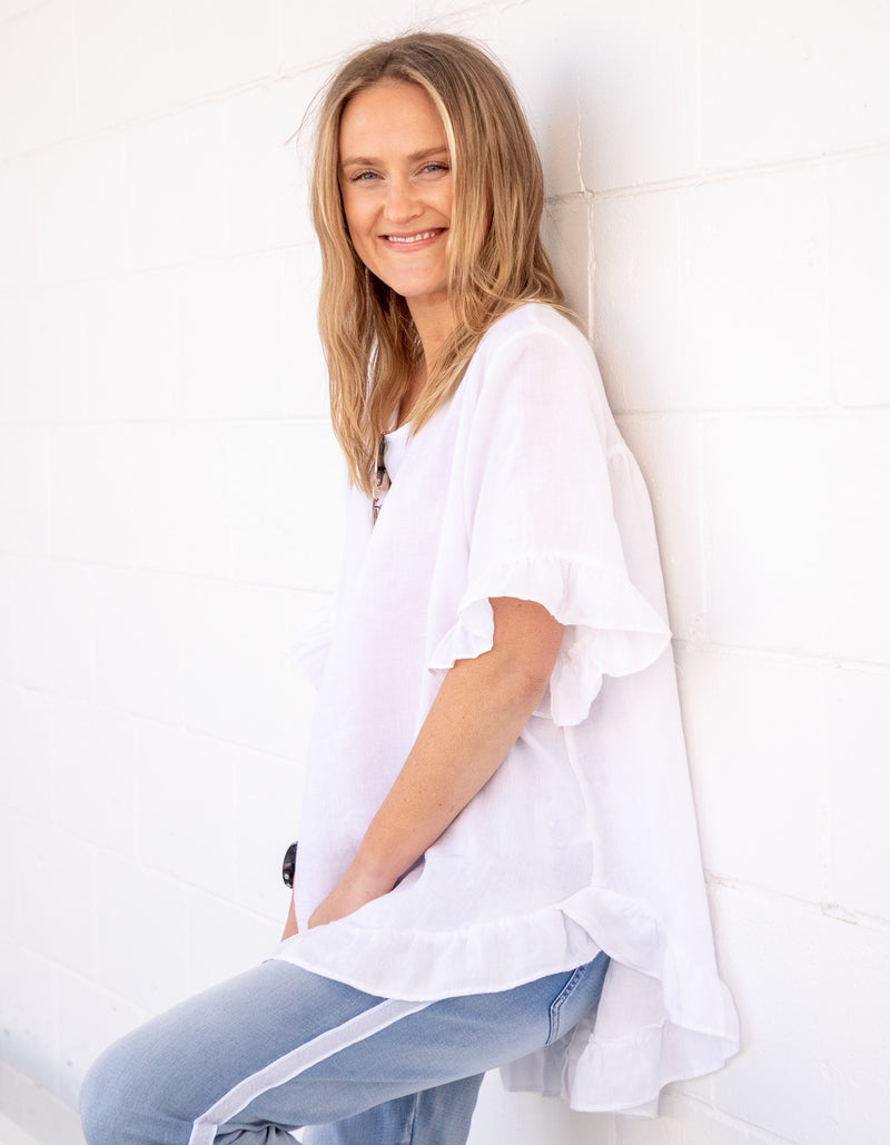 Millie Relaxed Fit Top in White Linen