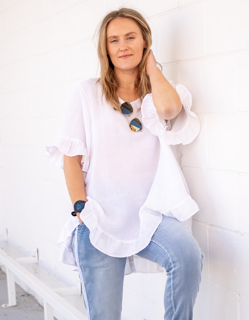Millie Relaxed Fit Top in White Linen